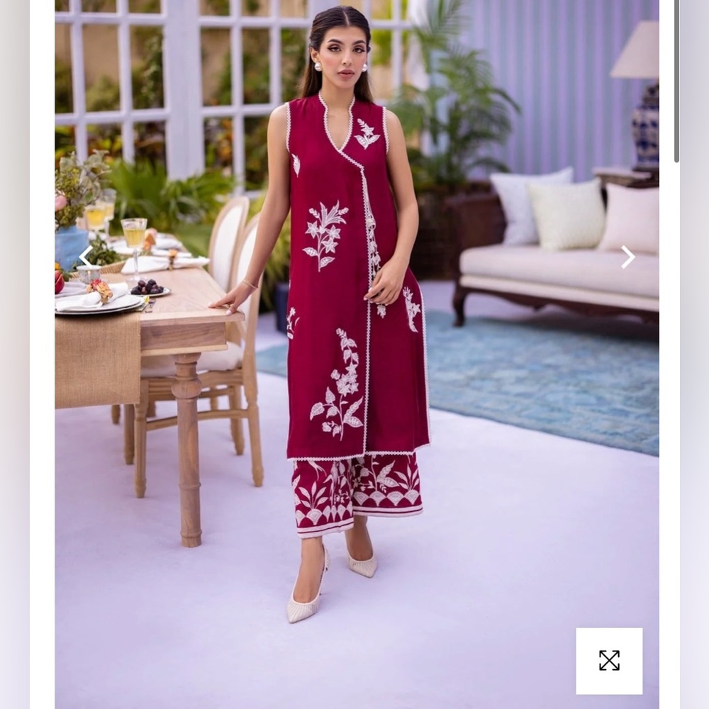 Brand new Maroon Floral Embroidered Set by Zuri